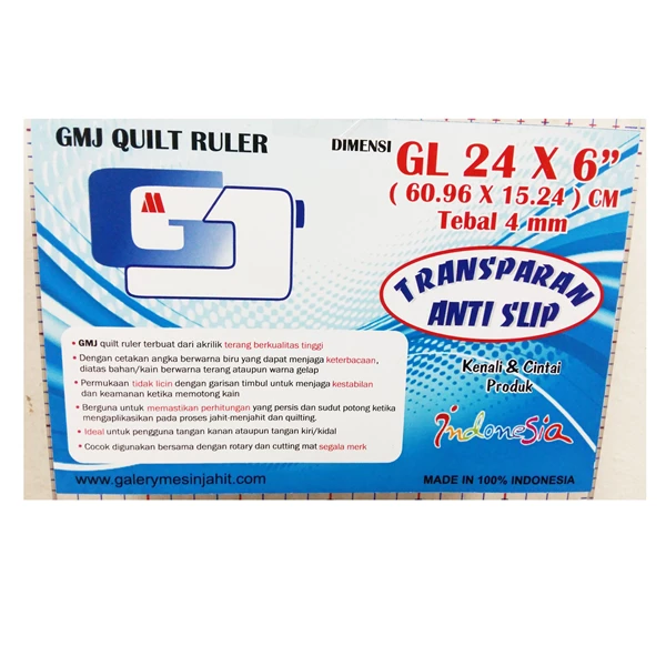 Penggaris quilting/patchwok ukuran 6x24inchi GMJ Quilt Ruller